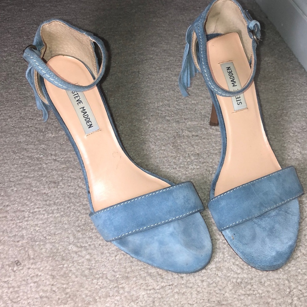 Denim fringe heeels